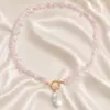 Europeu e Americano transfronteiriço jóias irregular natural rosa cascalho em forma de grande colar de pérolas gargantilha feminina tecida à mão