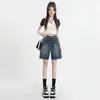 Shorts de mezclilla retro de cintura alta estilo americano para mujer, verano, pequeños, holgados, ajustados, de largo medio, pantalones rectos A-length