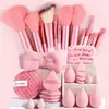Conjunto de Maquiagem com 33 Peças, 13 Pincéis com Esponjas de Beleza, Pufes para Pó, Faixa para Cabelo e Pulseiras para Spa