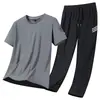 Conjunto de Dos Piezas de Seda de Hielo de Secado Rápido para Hombre Tallas Grandes Verano Delgado Moderno Versátil Ropa de Fitness Estampado de Soporte para Baloncesto