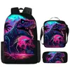Mochila Tyrannosaurus Rex Impresión 3D Set de Tres Piezas para Niños Bolsa de Doble Hombro Reductora de Carga Set de Lonchera y Estuche para Lápices Protección de la Columna Reducción de Carga