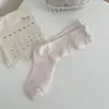 Calcetines de algodón con orejas de madera para primavera y verano, calcetines de tubo para mujer, simples, combinan con todo, calcetines de malla fina con rizo de verano japonés, transpirables, finos