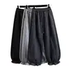 Pantalones casuales de pierna ancha tipo linterna, de color liso, con cordón y cintura elástica, para primavera y otoño, versátiles, con bolsillos, para mujer