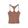 Camisole Feminina Costas Nuas em Forma de I com Efeito Volumoso, Top Curto Listrado de Verão para Usar por Cima ou como Camada Base