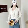 Verão Design Sense Nicho Babados Protetor Solar Cardigã Tricotado Feminino Fino Manga Longa Pequeno Xale Exterior Top Curto