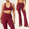 Conjunto de Roupa de Yoga Sem Costura Transfronteiriço com Sutiã de Gola Alta e Calça Flare para Fitness, Corrida e Pilates