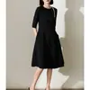 SI TONG ~ Vestido de Acetato Naia Eastman País M Cuello Barco Francés Cintura Fruncida con Pliegues
