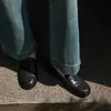 Mocasines de Cuero de Vaca de Primera Capa para Mujer, Nuevo Estilo Otoño Zapatos de Cuero Completos de Tacón Bajo, Zapatos de una Sola Pieza de Punta Redonda para Mamás, Modernos