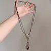 Colar de Coração Colorido com Contas Estilo Étnico para Mulheres, Corrente de Clavícula de Camada Dupla com Corda Trançada Marrom de Nicho de Alta Qualidade