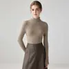 Suéter de cachemira listo para usar de alta gama para mujer con cuello alto superpuesto, suave y cálido, de cuello alto, corte ajustado, capa base de lana tejida
