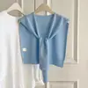 Xale de verão fino estilo malha de mistura de lã camada externa pequeno cardigã para mulheres camisa amarração gola decorativa falsa de alta qualidade