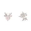 Pendientes de botón de plata de ley S925 con forma de alce para mujer, temperamento simple, lindos, pequeños, temperamento Mori, hada fresca, estudiante