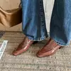Zapatos de Cuero Cuadrados Versátiles Estilo Vintage Ligeramente Maduro sin Cordones para Mujer Primavera y Otoño Nueva Llegada Mocasines de Tacón Grueso Zapatos de Corte Bajo