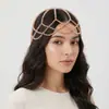 Gorro de Pelo Estilo Julieta Multicolor Retro Europeo y Americano con Cadena de Malla de Cristal Hecha a Mano, Tocado Hueco con Perlas para Vestido de Novia