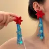 Agulha de Prata Moda Europeia e Americana Lindo Estilo de Noiva Brinco com Flor de Diamante e Franja Brincos Versáteis Brincos de Design Feminino