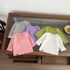 Camiseta Base de Algodón para Bebé de Primavera y Otoño para Niños y Niñas, Top de Manga Larga de Color Sólido, Camiseta Casual Holgada con Cuello Redondo para Niños