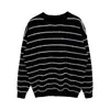 Suéter de Punto Retro Japonés Rayas Blancas y Negras Simple para el Trabajo Unisex Cuello Redondo Holgado Versátil Bloque de Color Cálido