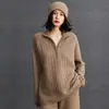 Suave y acogedor suéter de cachemira 2026 otoño/invierno nuevo para mujer, ajuste holgado, con media cremallera, cuello retorcido, suéter de punto base