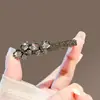 Grampo de Cabelo Elegante com Pérolas para Mulheres, Presilha de Metal com Laço Preto, Presilha Lateral de Alto Padrão, Presilha para Franja, Simples Presilha Bico de Pato