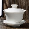 Juego de té con cuenco Sancai, cuenco de té con tapa, porcelana azul y blanca, porcelana blanca, taza individual de té Kung Fu de cerámica blanca