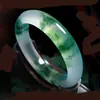 Pulsera de Jade Tipo Hielo con Flores Flotantes, Pulsera de Jade de Cuarcita Verde de Tres Secciones, Pulsera de Jade con Flores Flotantes Color Esmeralda para Mujeres