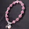 Pulsera de ópalo rosa de 8 mm, hecha a mano, con forma de corazón de niña, diseño de gatito de dibujos animados, pulsera de plata galvanizada, regalo para novia.