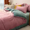 Conjunto de quatro peças de leite veludo espesso de inverno, conjunto de três peças de flanela, lençol e capa de edredom, antiestático para dormir nu, impressão e tingimento reativos