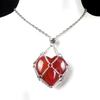 1737-cristal natural ágata piedra del amor cadena de acero inoxidable metal bambú corazón forma de red colgante
