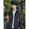 Jaqueta Moletom Masculina Básica com Capuz e Zíper Estilo Primavera/Outono Peso Pesado Cardigan Solto Cor Sólida Top Casual Impressível