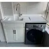 Mesa de máquina de lavar com tanque integrado mesa de lavanderia de varanda com tanque de lavagem de pedra de quartzo pia de tanque de lavanderia doméstica sob a bancada