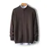 Suéter de lana 100% para hombre con cuello alto, cierre de cremallera, manga larga, grueso y cálido para otoño e invierno, cárdigan de punto de corte holgado, estilo simple