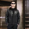 Haining Invierno Nuevo Chaqueta de Cuero Genuino para Hombre Solapa Corta Chaqueta de Cuero Engrosada Forro Desmontable de Plumón de Pato Blanco Ropa Exterior de Piel de Vaca