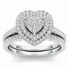 Huajie Transfronterizo Europeo y Americano Más Vendido Moda Completo Diamante Forma de Corazón Corazón de Melocotón Conjunto de Dos Piezas Anillo de Compromiso para Mujer Venta al por Mayor