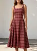 Popular Vestido Cuadrado de Cuello Rojo a Cuadros de Amazon, Ajustado a la Cintura, de Lana, de Longitud Media, para Exportación