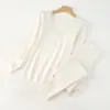 Ropa interior térmica cepillada de doble cara con ribete de encaje en V para mujer, Nuevo conjunto térmico de otoño de terciopelo calefactor para arriba y abajo