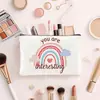 Bolsa de maquillaje nueva de lona con cremallera, bolsa de lona arcoíris inspiradora para mujeres, bolsa de maquillaje multifuncional, bolsa de almacenamiento para cosméticos