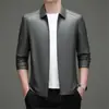 Jaqueta de Couro Masculina Nova Outono/Inverno 2026, Casual de Negócios, Gola Reversível, Forrada com Lã, Acolchoada, Couro PU, Casaco de Couro Macio