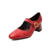 Zapatos de Tacón Grueso con Punta Redonda y Correa Única Color Macarrón Modelo Nuevo 2026 Piel de Vaca de Primera Capa Tacón Medio Boca Baja Zapatos para Mujer