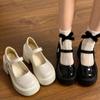 Sapatos de Couro de Salto Alto Bloco Feminino 2025 Primavera e Outono Novos Sola Grossa Aumentador de Altura Estilo Francês Retrô Mary Jane Camada Única com Bico Redondo