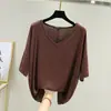 Nova Camiseta Modal Gola V Manga Média para Mulheres, Blusa Solta Emagrecedora Plus Size, Camiseta Básica Casual, Camiseta Fina para Usar por Baixo