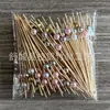Palitos de Frutas com Contas Douradas Galvanizadas 100 Peças/Pacote Palitos de Cocktail com Contas Prateadas Decoração de Aperitivos Espetos de Bambu 8mm Contas Douradas