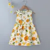 Vestido de princesa floral de verão para meninas Vestido de praia Vestido de colete de seda de algodão Vestido infantil Vestido de linha A