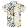 Camisa de Manga Corta de Verano con Estampado Digital 3D Transfronterizo de Playa Hawaiana con Hojas de Coco Cuello Solapa Ropa para Niños Pequeños y Medianos
