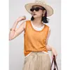 Camisola fina de punto calado naranja estilo francés, dos piezas falsas cosidas para mujer, estilo verano old money, top sin mangas holgado y con caída