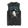 Camiseta sin mangas de batik desgastada lavada vintage con cara de David Bowie
