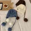Gorro de Lana Tejido Estilo Coreano Ins para Proteger los Oídos de Mujer en Otoño e Invierno, Gorro Tejido Lei Feng Pequeño para Calentar la Cara con Correas y Gorro Volador