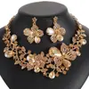 Conjunto de Colar e Brincos Florais Europeus e Americanos Retrô Cravejados com Diamantes, Acessórios Exagerados para Vestido de Noiva, Joias Mais Vendidas Transfronteiriças
