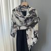 Nuevo 2024 130 Cuadrado Grande Bufanda Chal Exterior de Algodón y Lino con Estampado de Hojas para Mujer Protección de Cuello Baotou