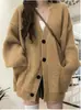 Suéter cárdigan de punto holgado con cuello en V para mujer, nuevo estilo primavera y otoño, color liso casual, longitud media, ropa para mujer transfronteriza