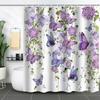 Cortina de ducha digital con diseño de flores y plantas transfronterizas, impermeable, de poliéster, para baño, de cuatro piezas, con separación en seco y húmedo, a prueba de humedad y moho.
